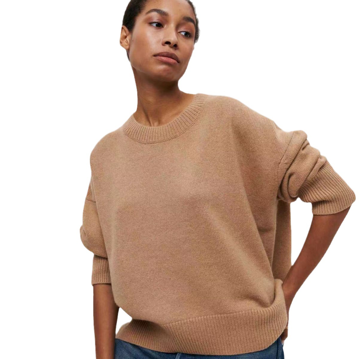 Women's Crewneck Solid Color Pullover Sweater Soft Casual