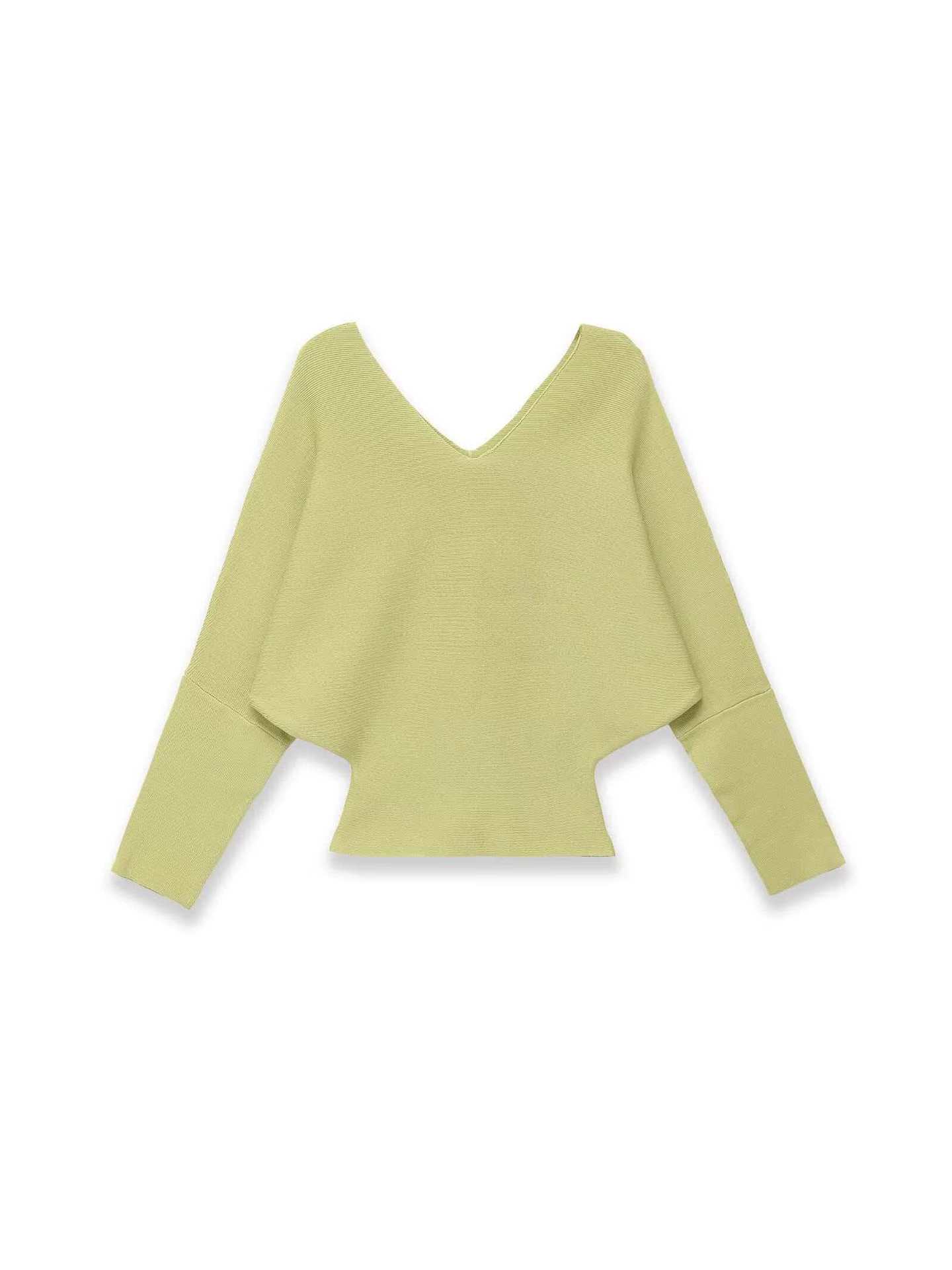 Women's Double V-Neck Batwing Sleeve Knit Sweater