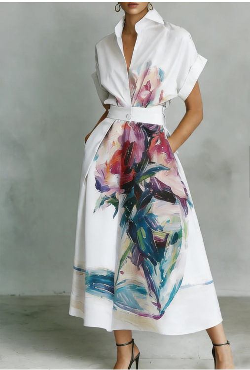 3D Floral Bird Print Beach Vacation Shirt Dress Cover-Up