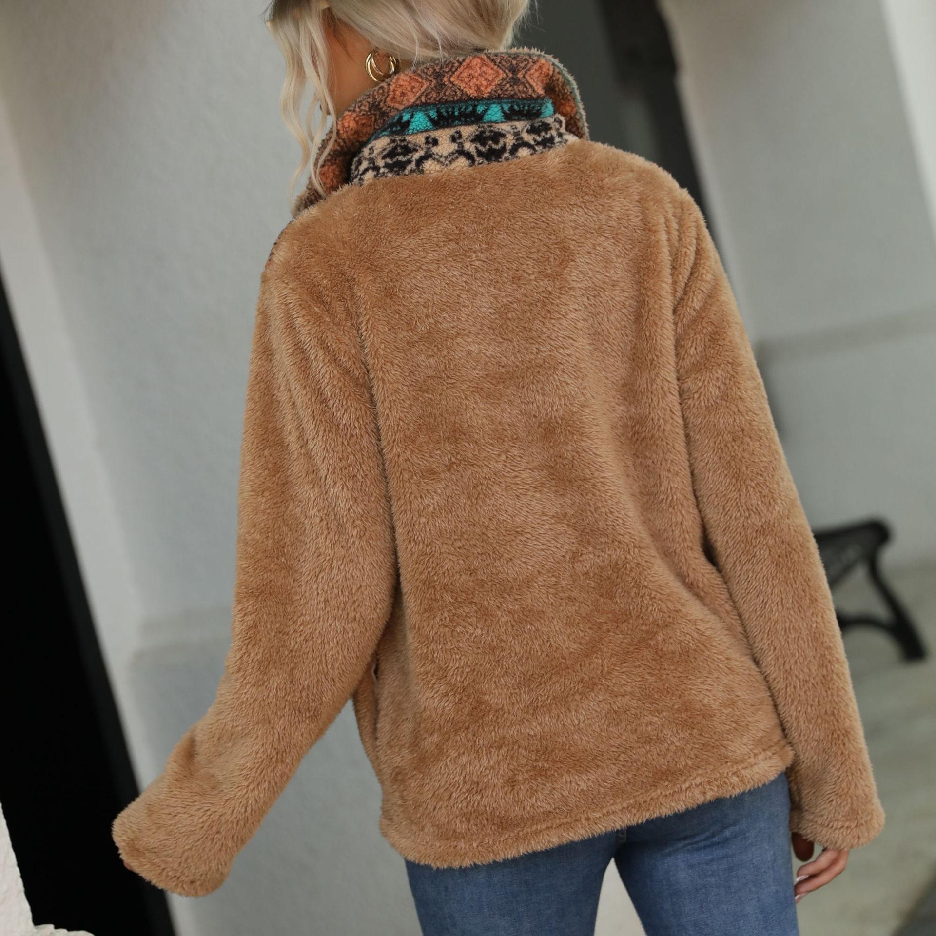 Women's Faux Fur Half-Zip Stand Collar Pullover Sweatshirt