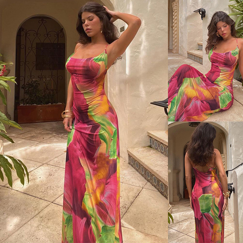 Women's Floral Print Backless Cami Dress