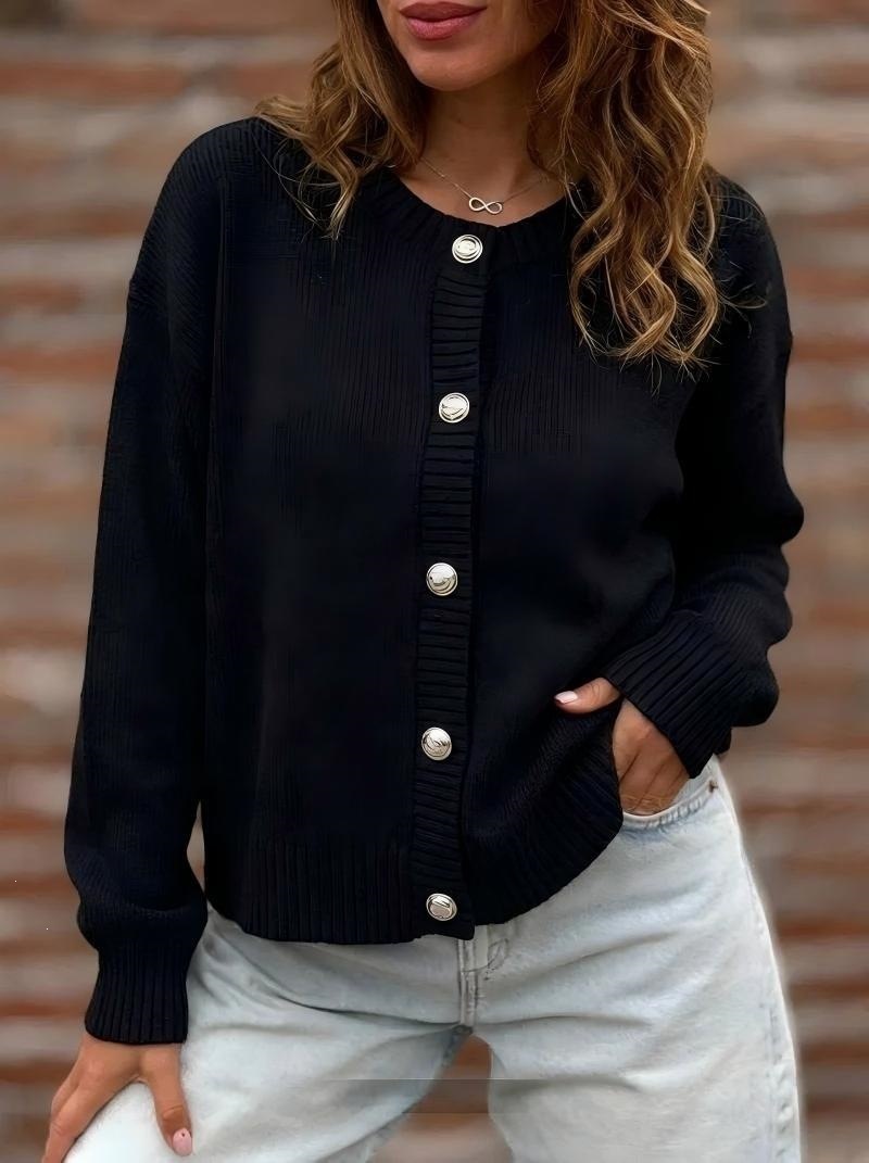 Women's Solid Button-Front Long-Sleeve Cardigan Sweater