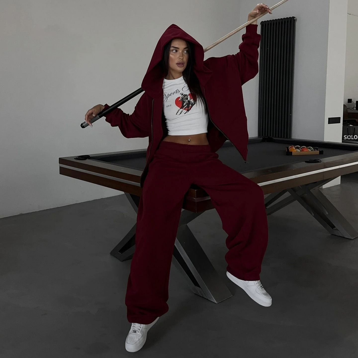 Women's Casual Hooded Long Sleeve Cardigan & Pants Two-Piece Set Solid Color