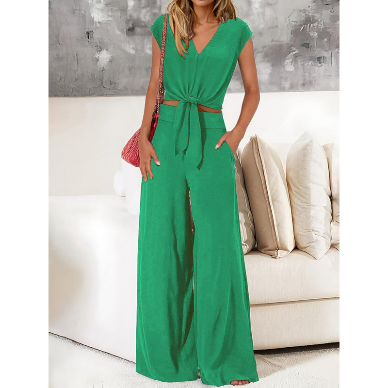 Women's Summer Wide-Leg Pants Set with Off-Shoulder Top