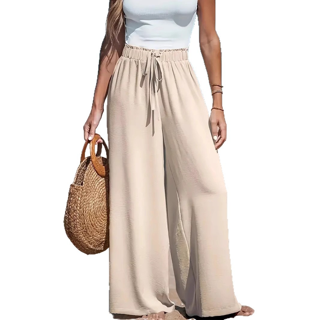 Women's Wide-Leg Polyester Casual Solid Color Long Pants