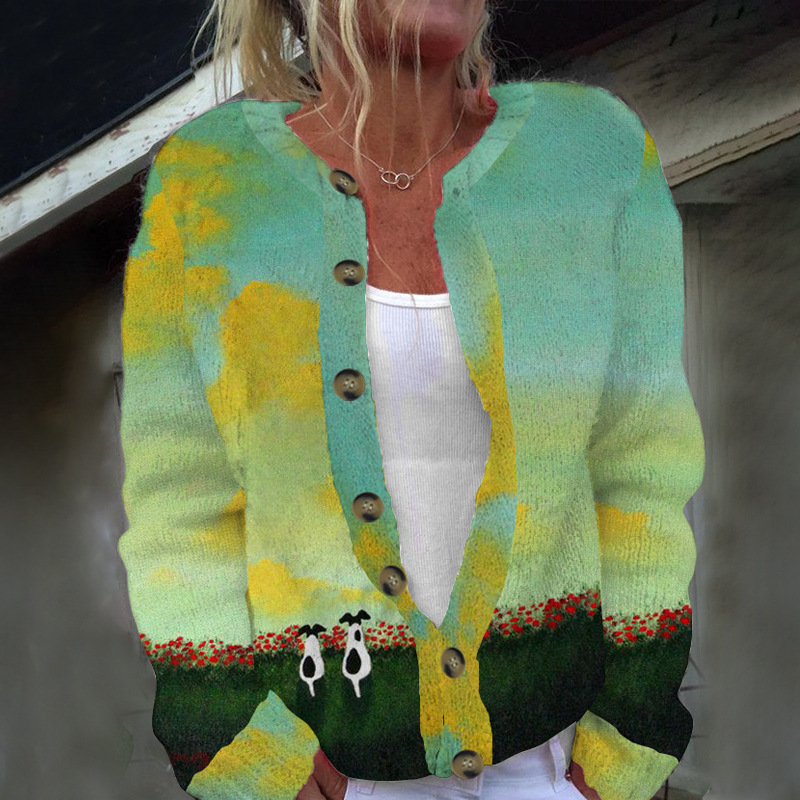 Women's Winter Animal & Floral Print Cardigan Sweater
