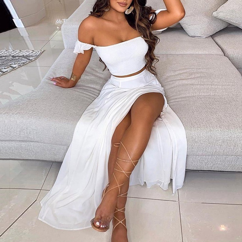 Women's Slim Fit French Bohemian Print Midi Strapless Two-Piece Dress Set