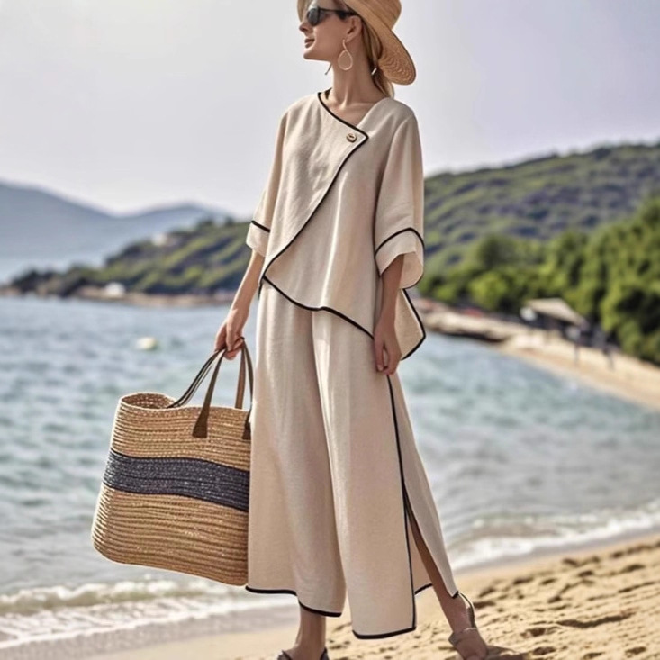 Women's Striped Print Wide-Leg Pants Set