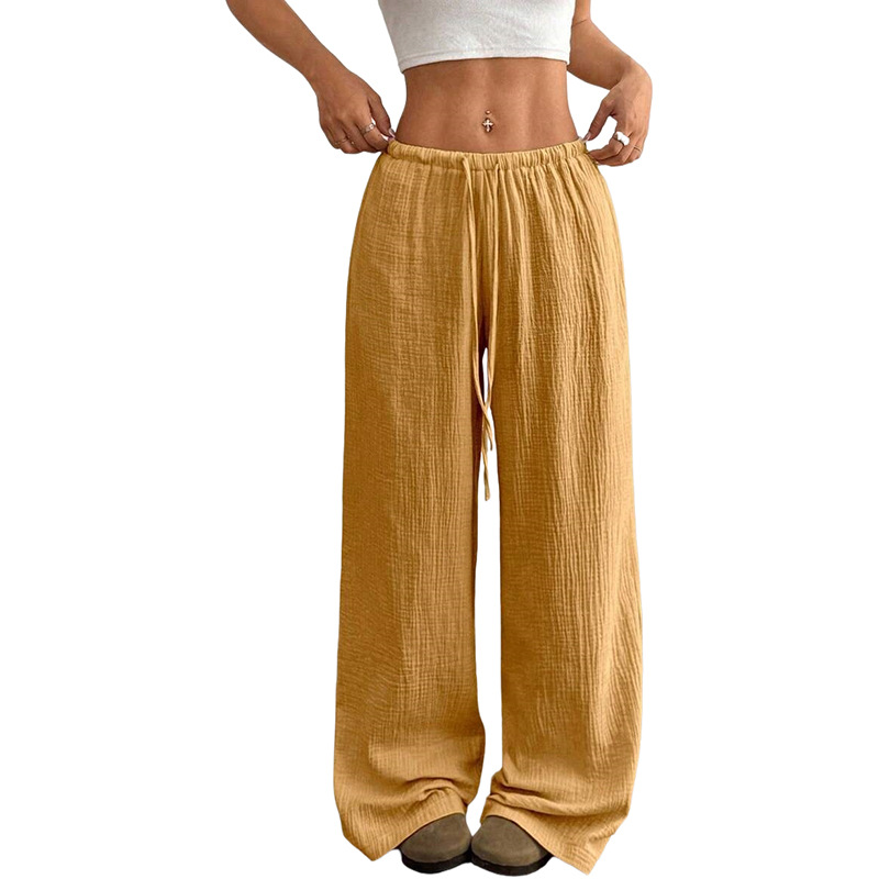 Women's Drawstring Wide-Leg Straight Lounge Pants Cotton Relaxed Fit