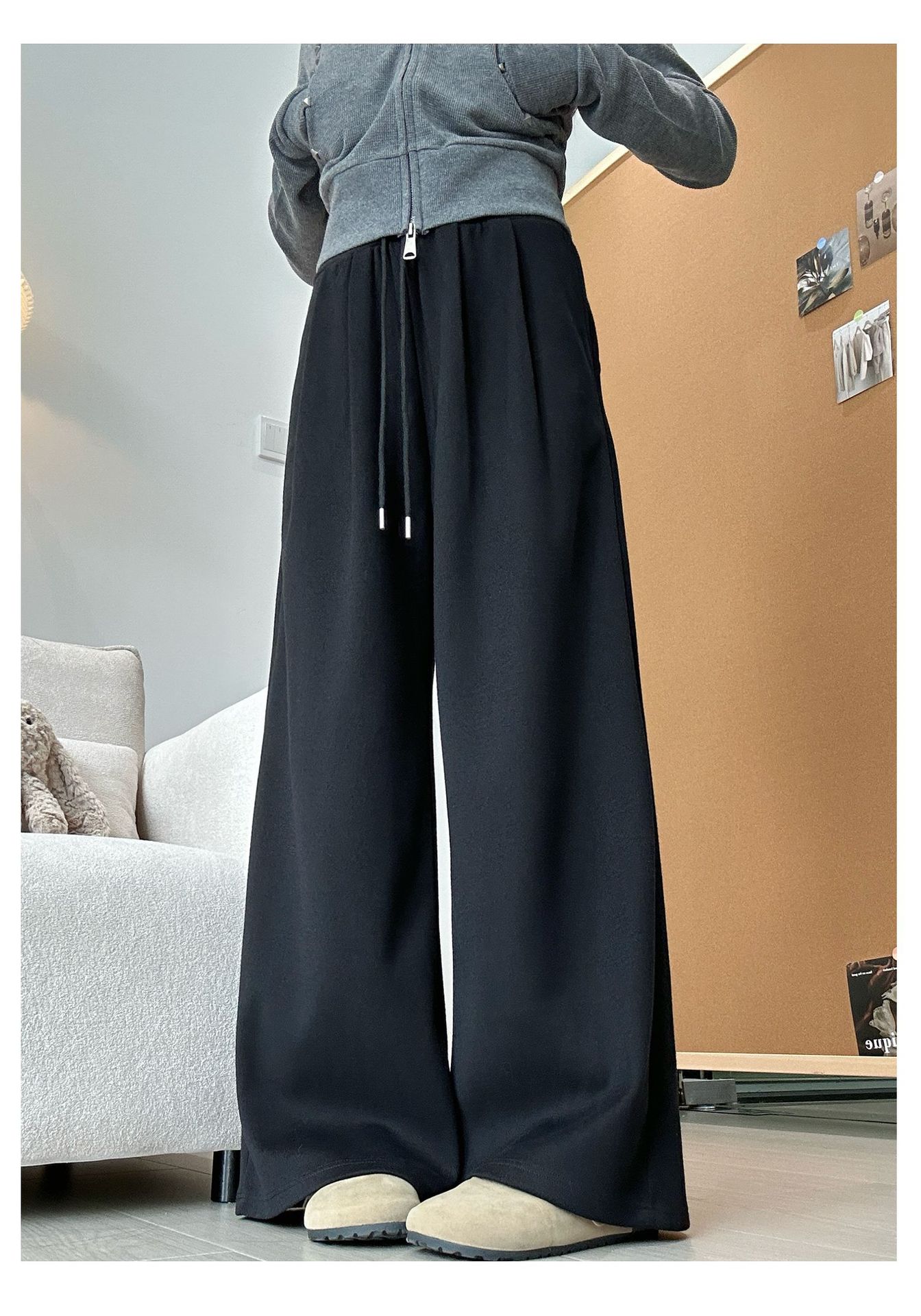 Women's American Retro Wide-Leg Sweatpants Loose Straight Navy