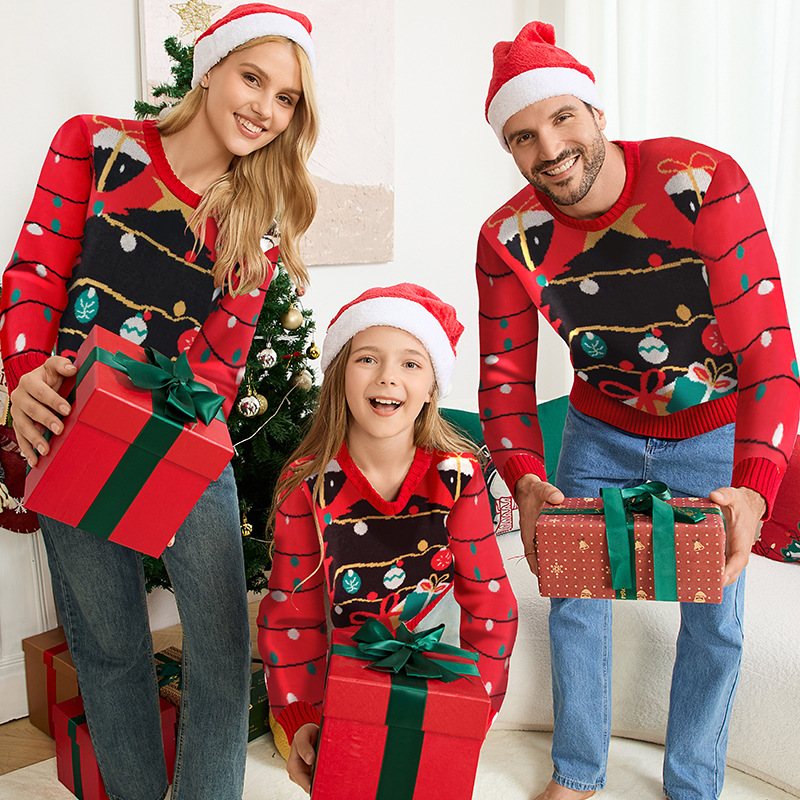Christmas Tree Jacquard Loose Fit Pullover Sweater for Couples