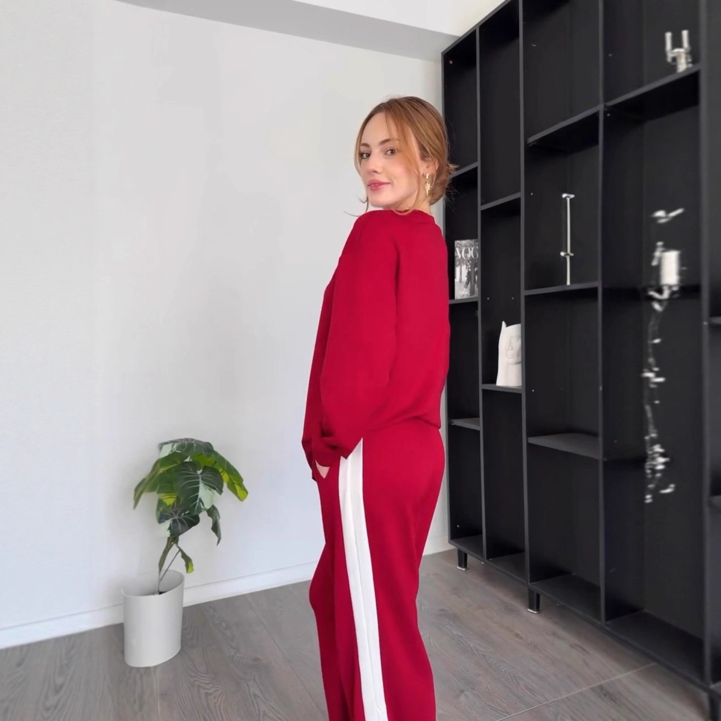 Color-Block Knit Long-Sleeve Top and Pants Set