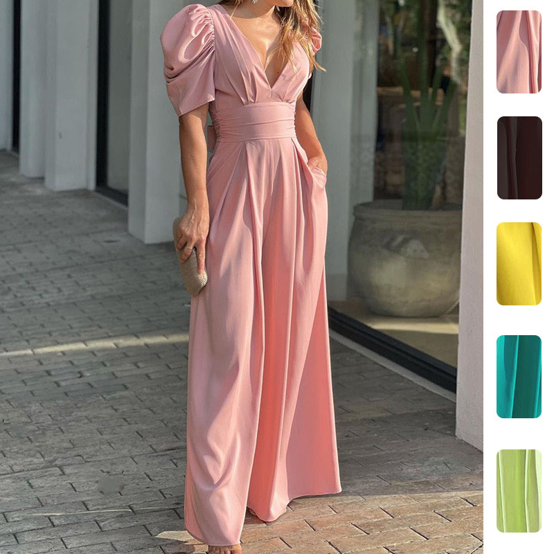 Women's Pleated High-Waist Flare Jumpsuit