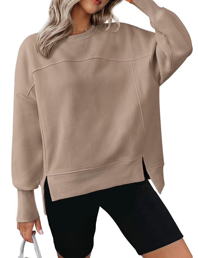 Women's Crewneck Long-Sleeve Split Loose Casual Pullover Sweatshirt