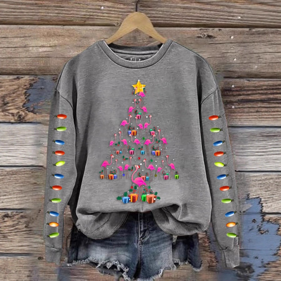 Women's Christmas Tree Print Crewneck Sweatshirt