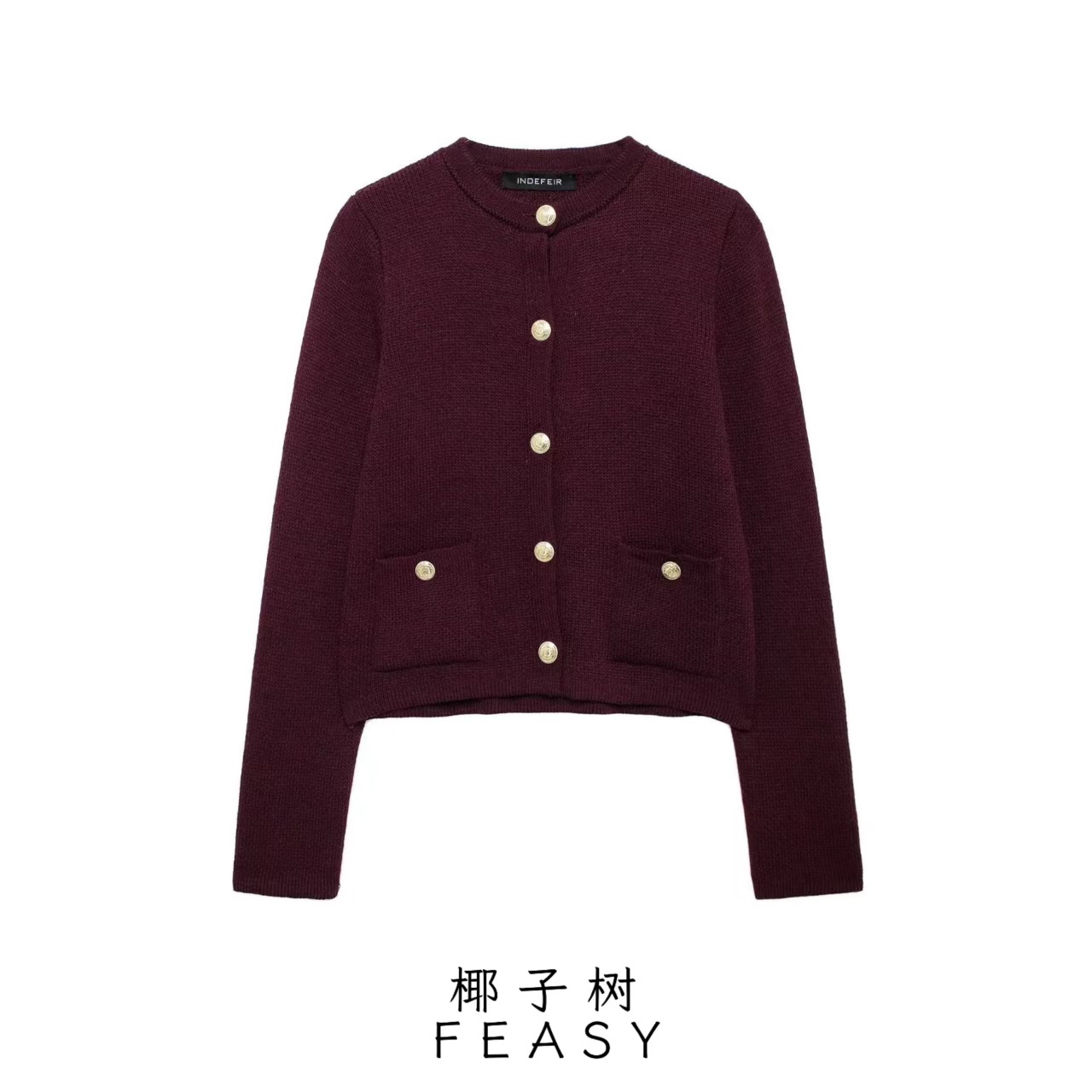 Gold Button Short Knit Cardigan Sweater Coat