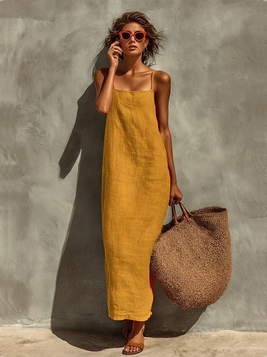 Women's Sleeveless Square Neck Boho Midi Dress