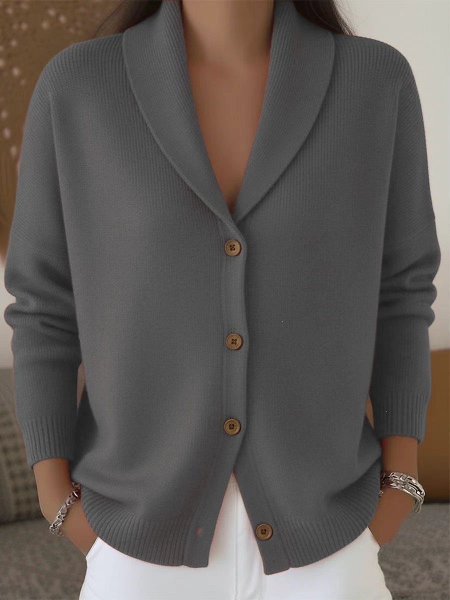 Women's Soft Knit Cardigan Loose Relaxed Fit Button-Up Solid Long Sleeve Sweater