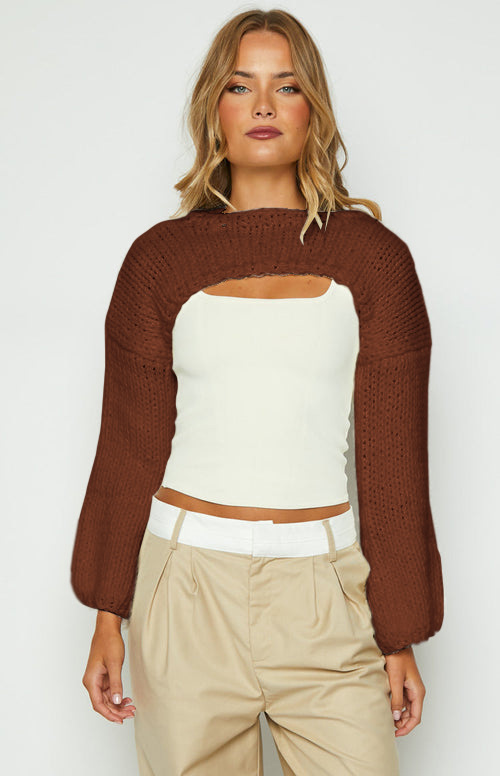 Women's Long Sleeve Cropped Knit Sweater Top