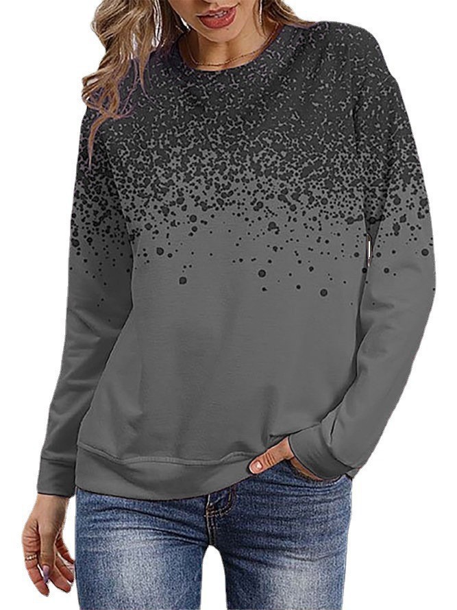 Women's Long Sleeve Loose Crewneck Ink Dot Print Sweatshirt