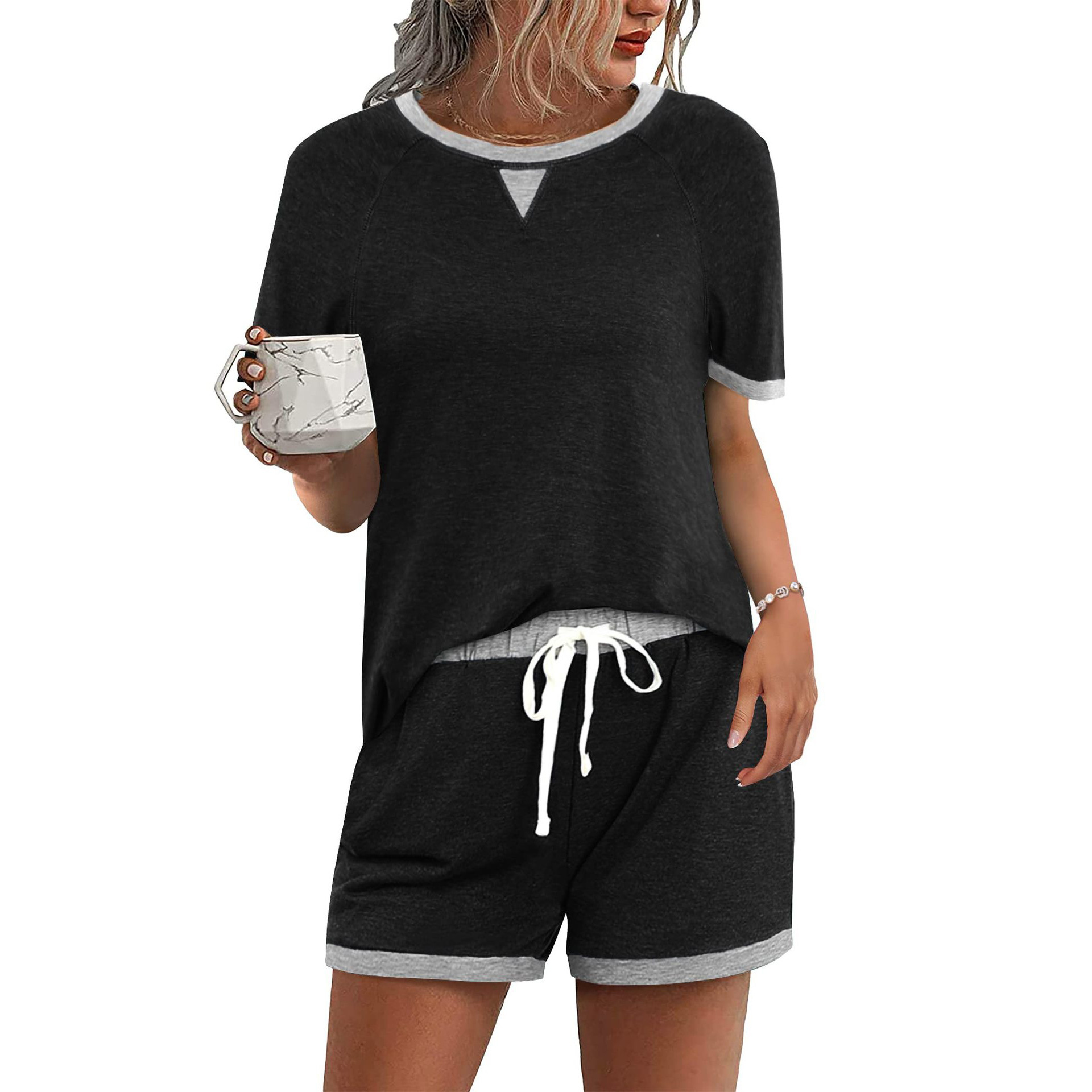 Women's Colorblock T-Shirt and Shorts Two-Piece Set