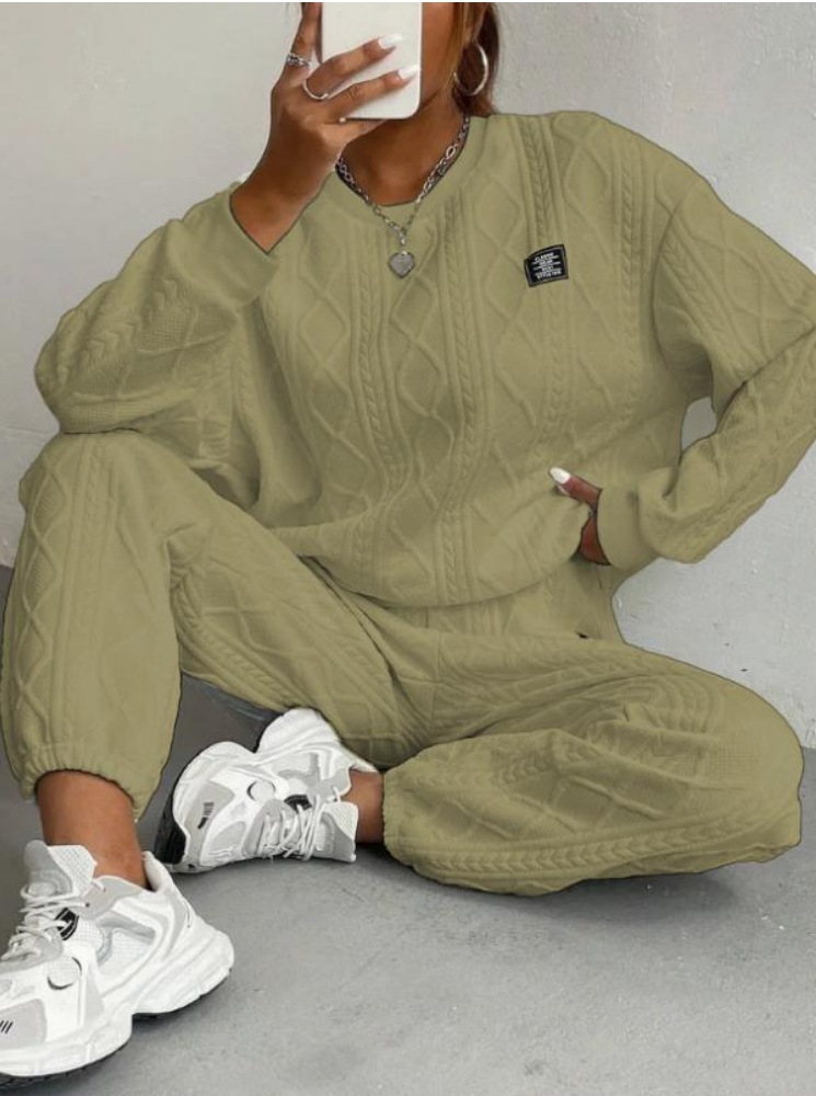 Women's Jacquard Long-Sleeve Crewneck Fleece-Lined Sweatshirt Set