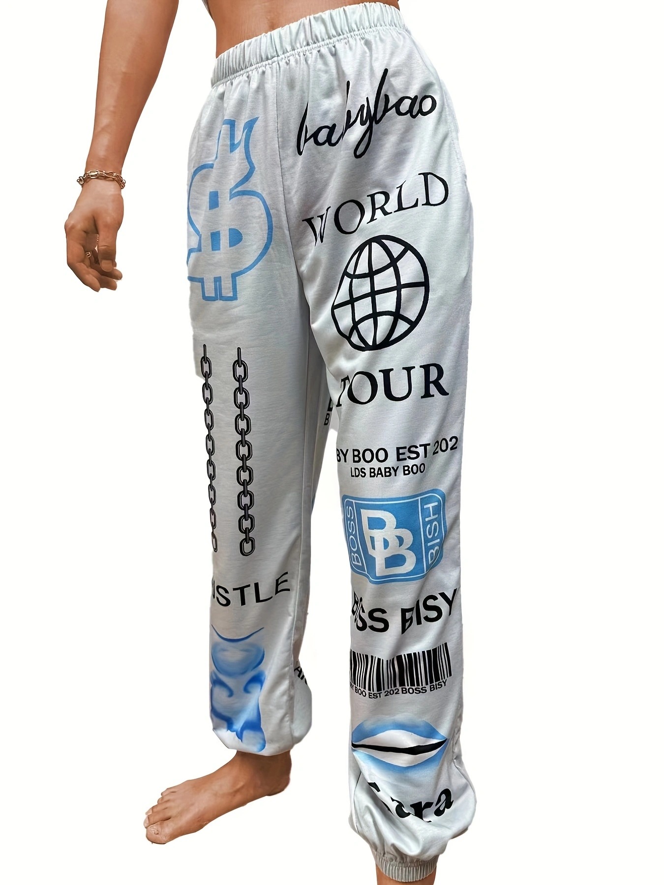 Women's Printed Elastic Waist Harem Pants Casual Sporty