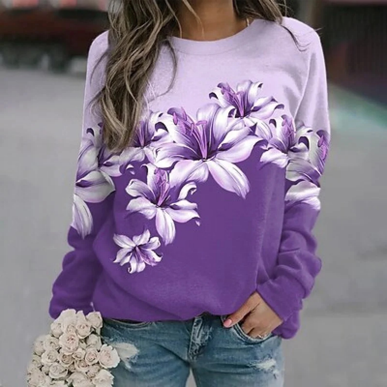 Women's Floral Print Crewneck Sweatshirt
