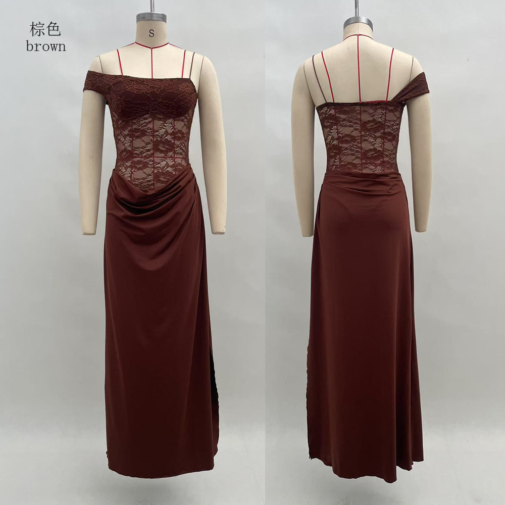 Sexy Lace Panel Sleeveless Bodycon Long Dress