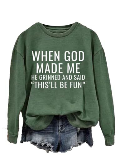 Women's 'When God' Letter Print Crewneck Sweatshirt