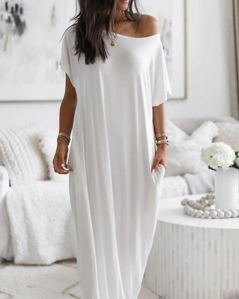 Women's Solid Short Sleeve Midi Casual Dress