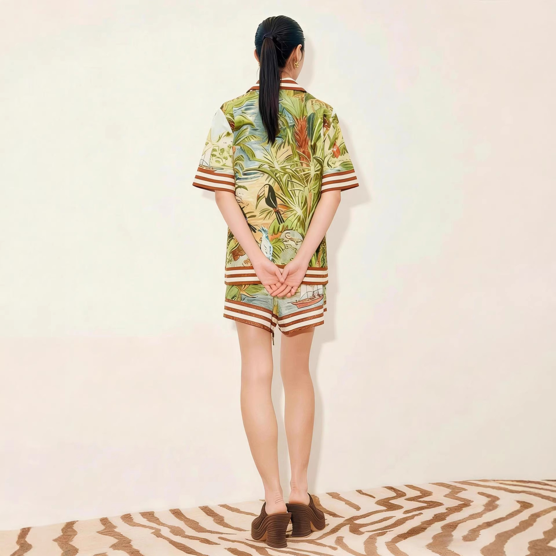 Boho Print Two-Piece Shirt and Shorts Set