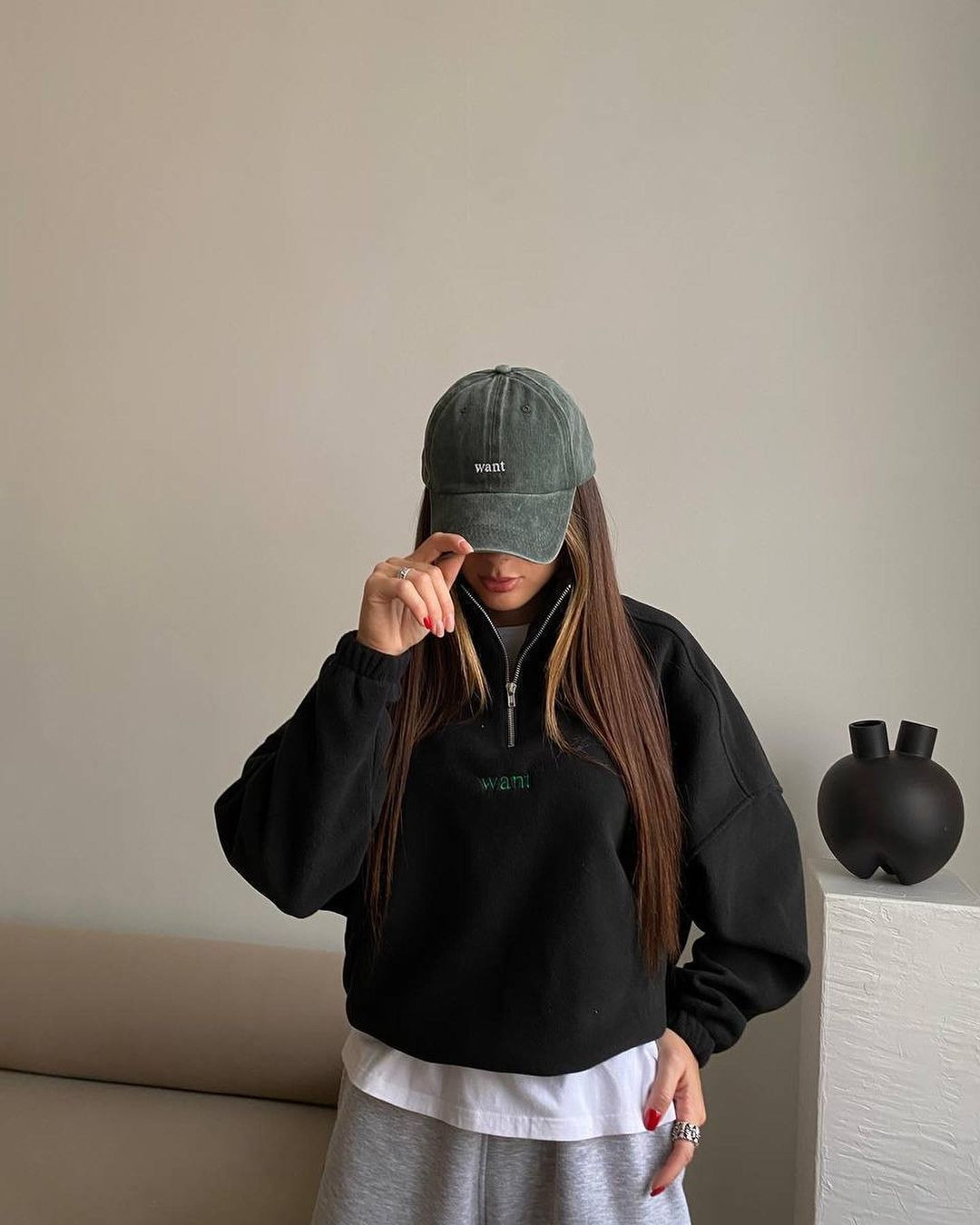 Women's Loose Zip-Up High Neck Sweatshirt with Letter Embroidery