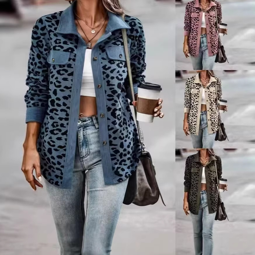 Leopard Print Button-Up Long Sleeve Jacket