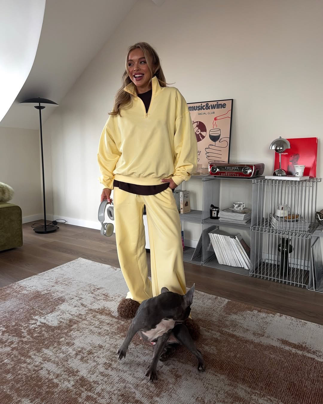 Oversize Half-Open Collar Long-Sleeve Hoodie & Drawstring Sweatpants Set