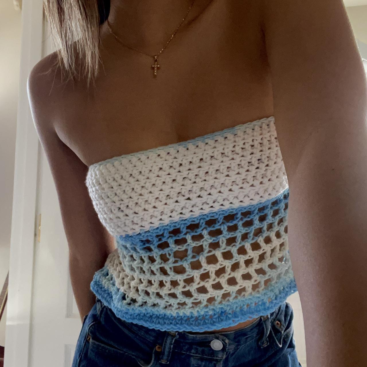 Cutout Tube Top Color-Block Lace-Up Cropped Knit Top