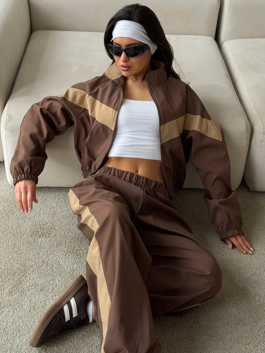 Women's Color-Block Long-Sleeve Track Jacket and Pants Set Streetwear