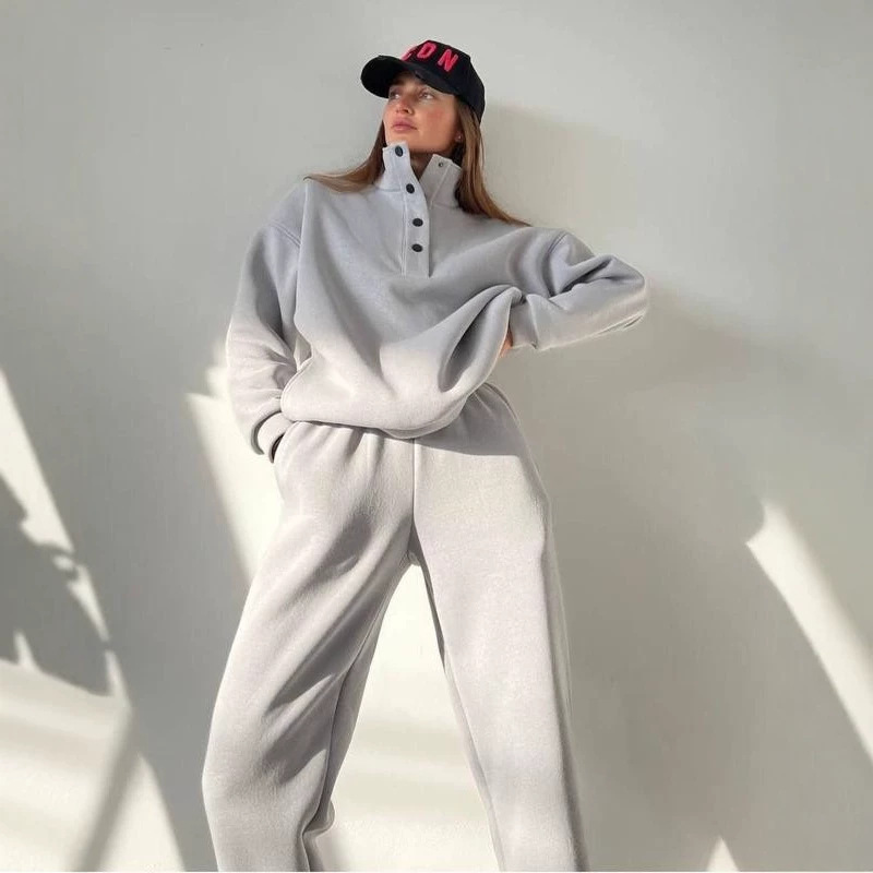 Women's Button Stand Collar Two-Piece Pants Set