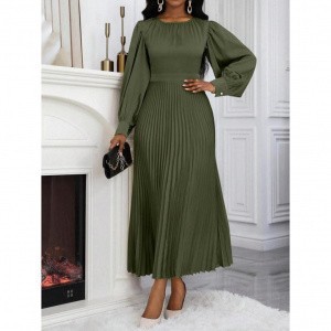 Women's Pleated Long Sleeve Loose Waist Dress