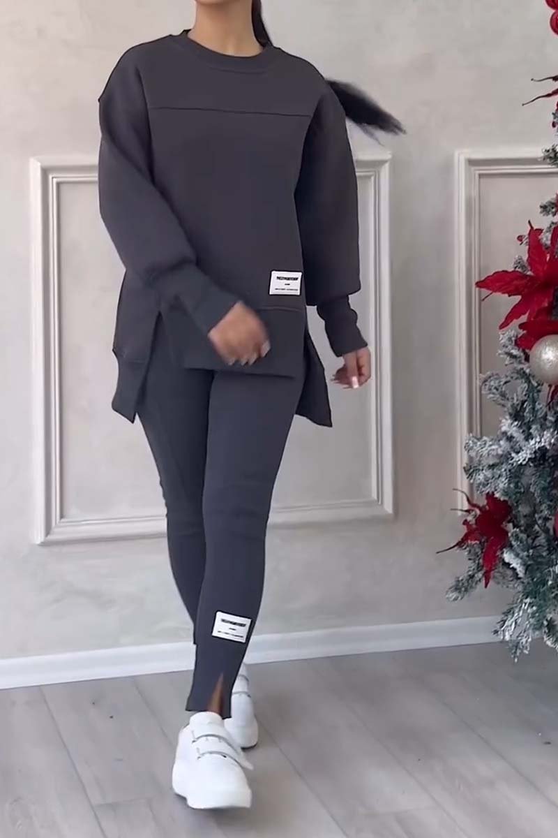 Irregular Long-Sleeve Geometric Print Hoodie and Leggings Set