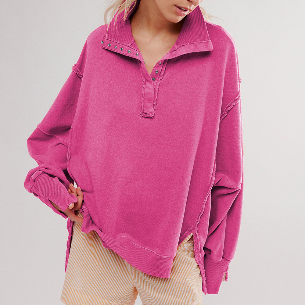 Lantern Sleeve Split Lapel Loose Sweatshirt