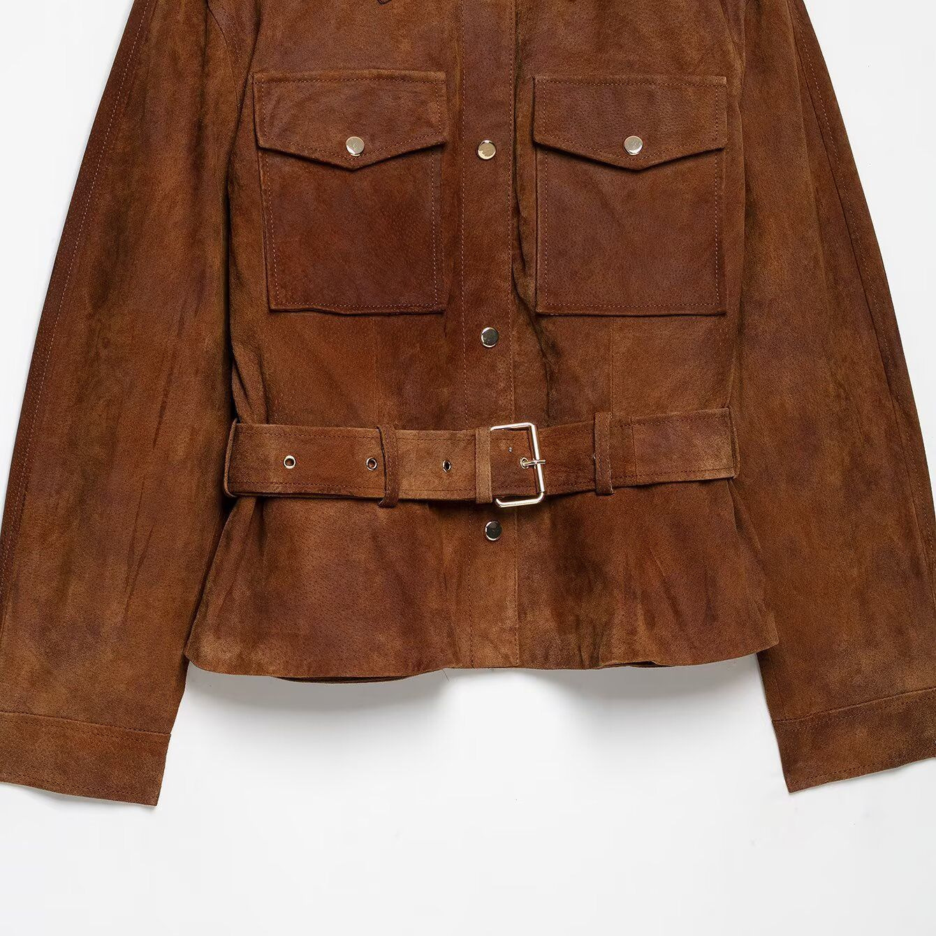 Women's Lapel Collar Button-Up Jacket in Coffee Brown