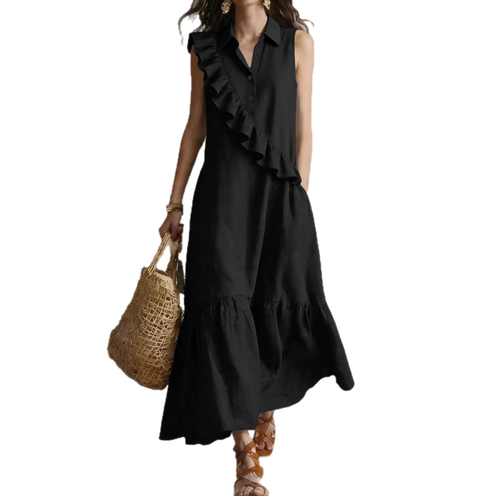 Sleeveless Blazer-Collar Midi Dress