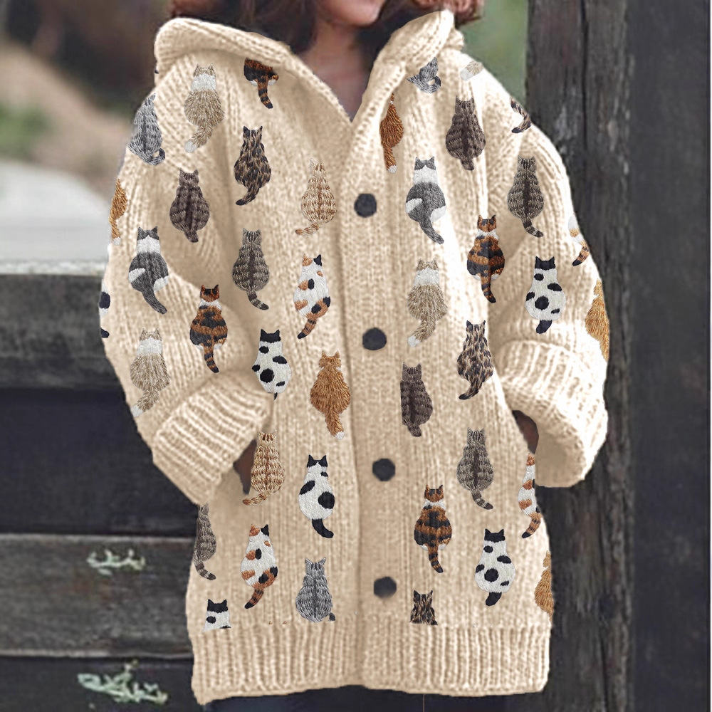 Women's Animal & Plant Print Hooded Button Cardigan