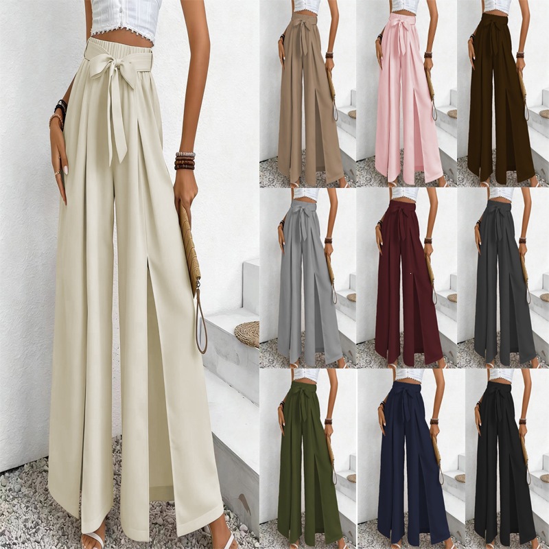 Women's High-Waist Wide-Leg Pants with Tie Belt