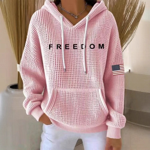 Women's Freedom Peace American Flag Print Hoodie