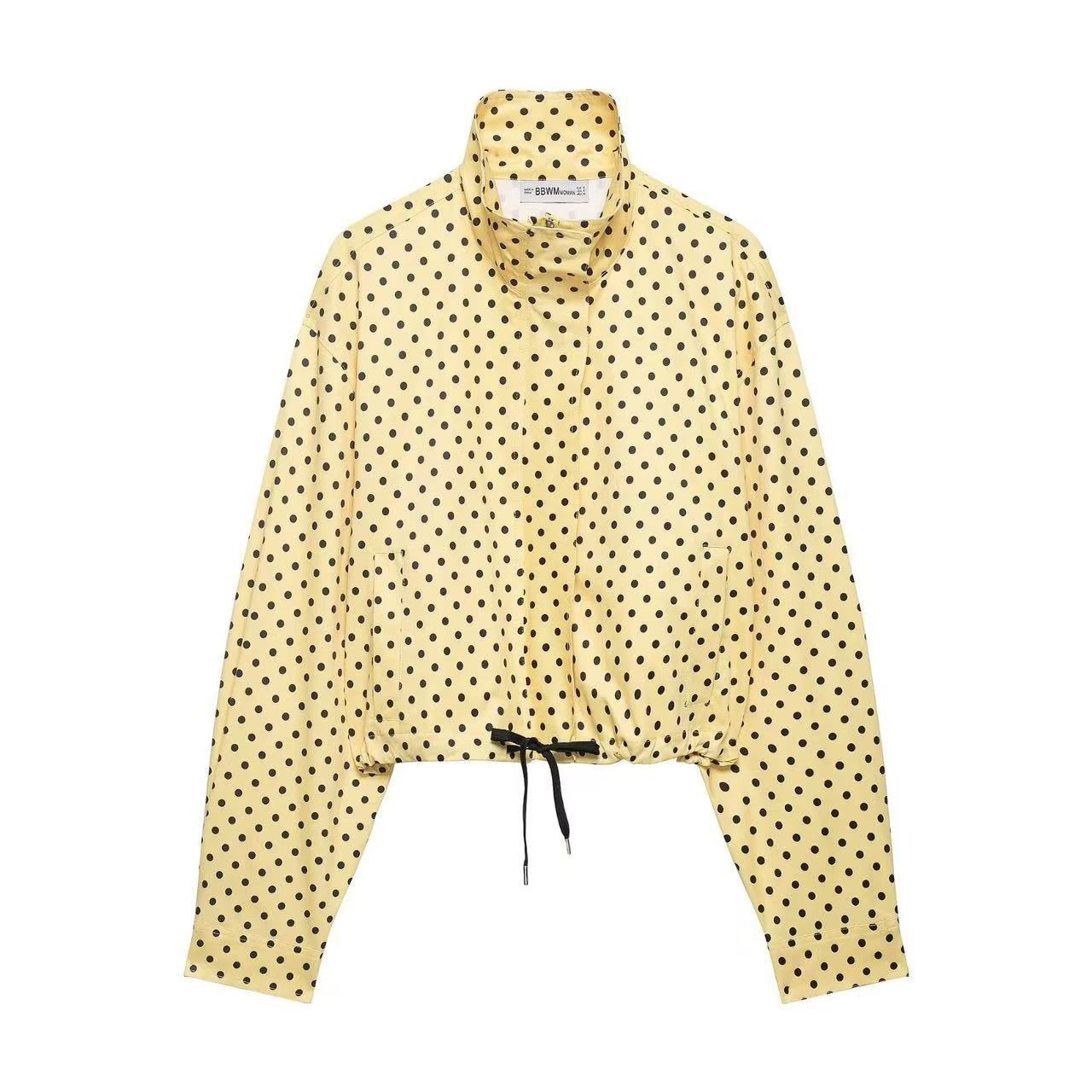 Polka Dot Zip-Up Jacket Casual Stand Collar