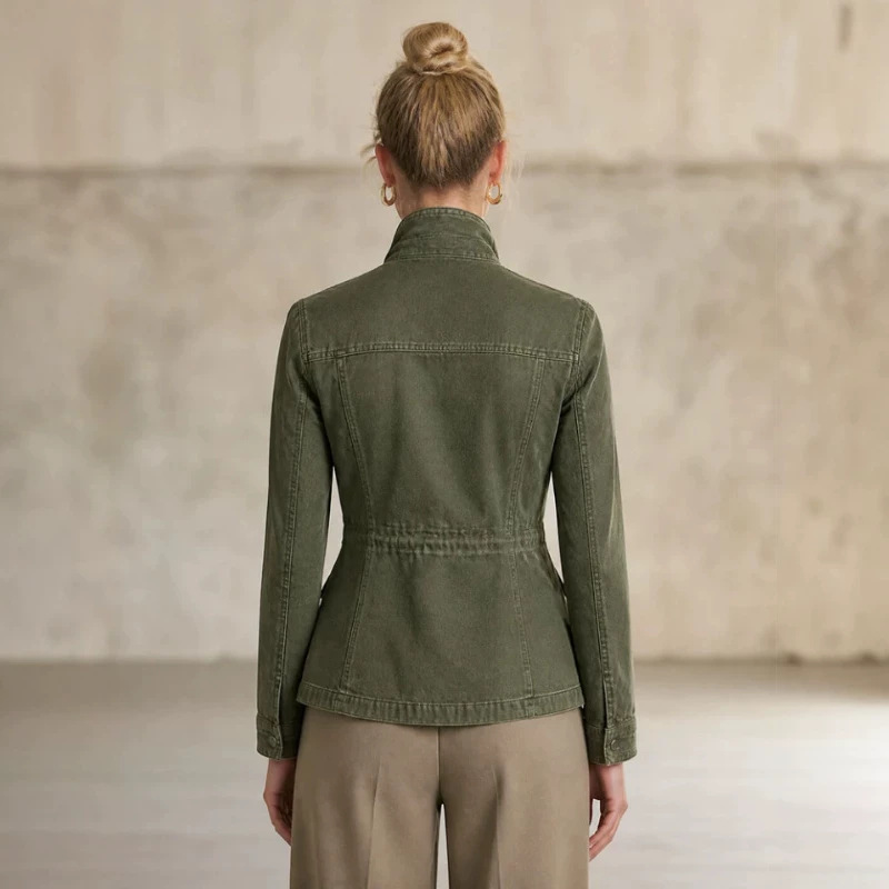 Retro Olive Green Lightweight Stand-Collar Jacket