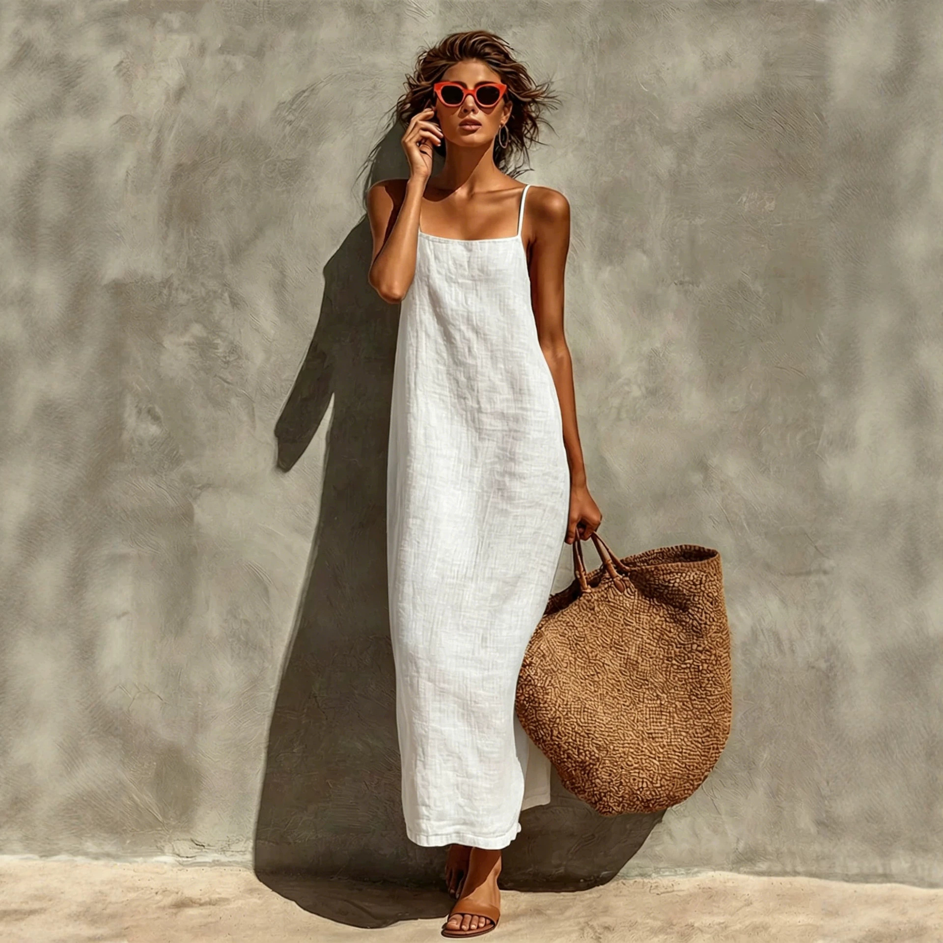Adjustable Strap Square Neck Boho Vacation Dress