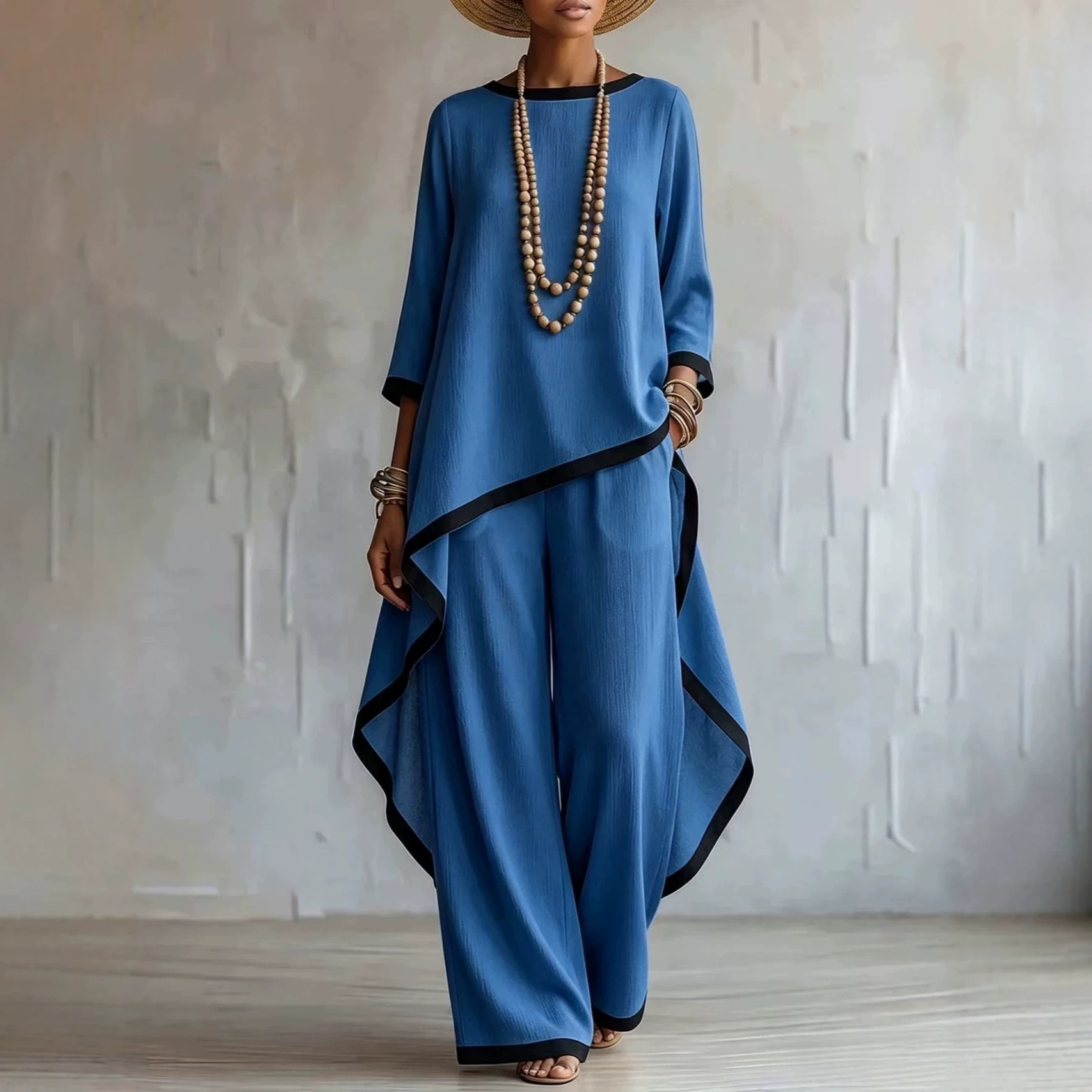 Women's Batwing Sleeve Tunic and Pants Set Casual Colorblock Two-Piece Outfit